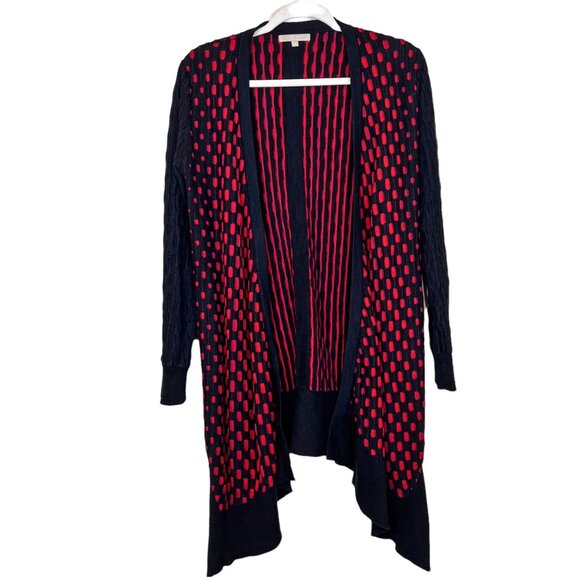 Joan Vass Cardigan L Womens Black Red Textured Open‎ Front Sweater Size Large - Picture 9 of 9